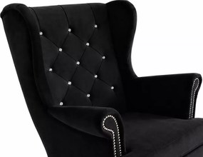 Skandynawski fotel uszak z dużym podnóżkiem Glam 90 cm