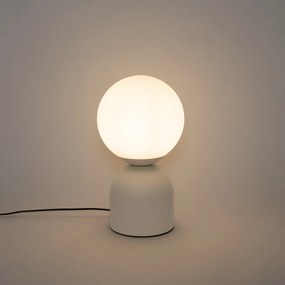 Lampa stołowa w stylu hotelowym beżowa z opalowym szkłem - Pallon Trend