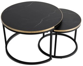 Zestaw Stolików Kawowych ARON 70 cm/50 cm Czarny Marmur Glamour