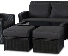 Zestaw Mebli Ogrodowych FLORYDA Ciemnoszary Sofa Krzesła Pufy Stolik Tarasowy Technorattan Nowoczesny