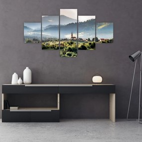 Obraz - wieś we mgle (125x70 cm)