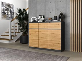 Industrialna komoda z drzwiczkami antracyt + dąb artisan - Haklen