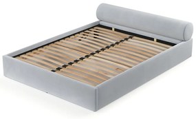 Jasnoszare tapicerowane łóżko dwuosobowe ze schowkiem ze stelażem 160x200 cm Solvo – Maison de Rêve