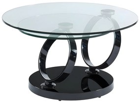 Stolik kawowy z obrotowymi blatami JOLINE - Przezroczyste szkło hartowane i chromowane czarne nogi