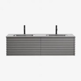 Zestaw Wiszących Mebli Łazienkowych 160x50 Cm Z Drewna Z Wbudowanymi Umywalkami Noura Bezlusterkowiec & Nickel & 2 Szt. Czarny Matowy ↑20 Cm Z Zaworem