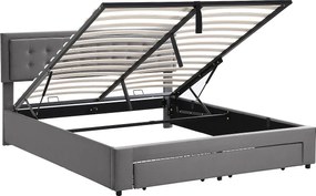 Łóżko 160x200 cm z pojemnikiem - Łóżko dla dorosłych z szufladami i regulowanym zagłówkiem - szary aksamit - bez materaca