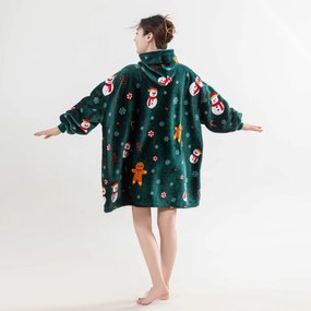 Koc bluza z rękawami i kapturem SNOWMAN AND GINGERBREAD zielony