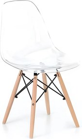 Zestaw 4 nowoczesnych krzeseł transparentnych "Elysia" z poliwęglanu z nogami drewnianymi
