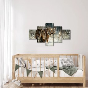Obraz - Tygrys w zaśnieżonym lesie, obraz olejny (125x70 cm)