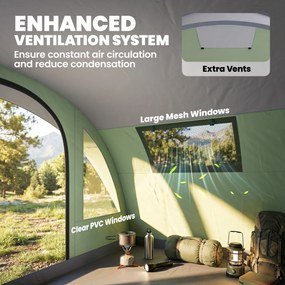 Outsunny Namiot tunelowy 4-osobowy, namiot rodzinny z 2 sypialniami, przedsionek, 4 okna, podłoga, wysokość stojąca, 3000 mm słupa wody | Aosom PL