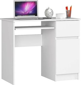 Biurko komputerowe AKORD PIKSEL Białe 90 cm prawe 1 drzwi 1 szuflada kolor Biały mat 3 półki 90x50x77 cm
