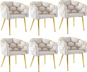 Zestaw 2 krzeseł welurowych, złota metalowa rama – beżowy