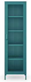 Witryna szklana do salonu wąska morska / turkusowa Modern LUIGI 500 x 1800 x 350 mm