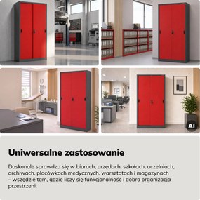 Szafa metalowa biurowa z drzwiami przesuwnymi antracytowo-czerwona, 900x1850x400 mm: KUBA