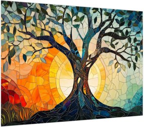 Obraz na szkle – Mozaika – słońce i drzewo I. (70x50 cm)