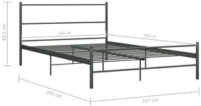 Szare metalowe łóżko dwuosobowe 160x200 cm Tulvos