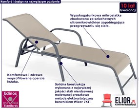 Nowoczesny leżak ogrodowy Richard - popiel