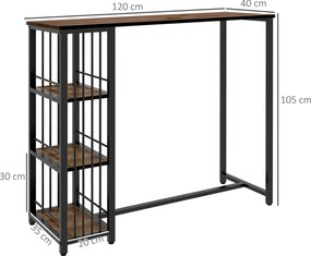 HOMCOM Stół barowy industrialny z 3 półkami 120x40x105 cm czarny brązowy | Aosom PL