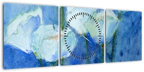 Obraz - Białe tulipany (z zegarem) (90x30 cm)
