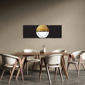 Obraz - Abstrakcja złoto i czerń N⁰1 (z zegarem) (90x30 cm)
