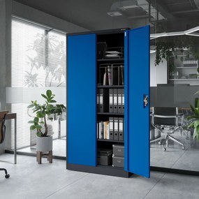 Biurowa szafa metalowa na akta JAN, 900 x 1850 x 400 mm, antracytowo-niebieska