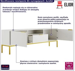 Biała szafka RTV ze złotymi zdobieniami 175 cm - Aurello 6X