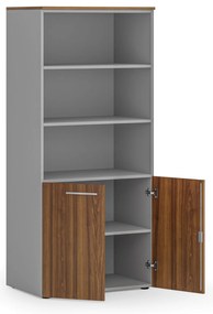 Szafa biurowa z drzwiami niskimi PRIMO GRAY, 800 x 500 x 1781 mm, szary/orzech
