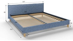 Niebieskie tapicerowane łóżko dwuosobowe ze stelażem 200x200 cm Tina – Ropez