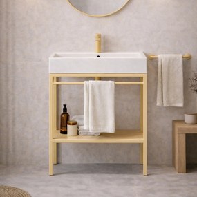 Zestaw umywalka z konglomeratu NAVI 70 x 45 cm + stojąca konsola NAVI Step | Różne kolory | Różne rozmiary : Kolor - Żółty, Otwór na baterię - Dwa otwory, Rozmiar - 100 x 45 cm