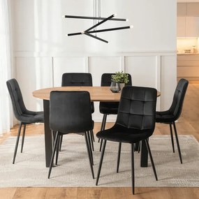 Zestaw Stół Okrągły Rozkładany HARRY 102-142 cm Dąb Craft/Czarny i 6 Krzeseł PERU Czarnych