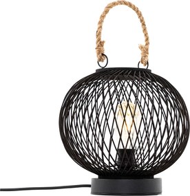 Rustykalna lampa stołowa zewnętrzna czarna rattanowa - Calamus