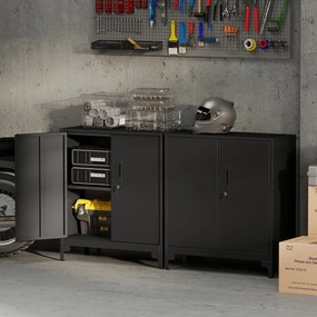 HOMCOM Szafa biurowa metalowa, zamykane drzwi, komoda biurowa, 2-poziomowe wykonanie, czarna