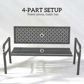 Outsunny Ławka ogrodowa 2-osobowa Metalowa odporna na warunki atmosferyczne Ławka zewnętrzna z odpornym na rdzę oparciem, geometryczna do 240 kg | Aosom PL