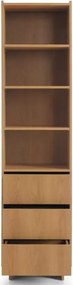Regał na książki Vabres z szufladami 50x200 cm dąb karmel nowoczesny push-to-open skandynawski stojący 3 półki 3 szuflady