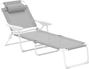 Outsunny Składany leżak ogrodowy z poduszką, leżak z 4-stopniową regulacją oparcia do 120 kg, jasnoszary