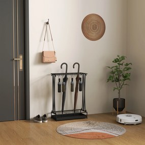 HOMCOM Stojak na parasole z wyjmowaną tacką ociekową, 21 otworów i 24 haczyki, Stal, Czarny