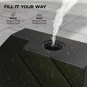 Outsunny Obciążniki do podstaw parasoli, wypełnialne wodą i piaskiem, plastikowe, 80Dł x 80Szer x 13Wys cm, Czarny
