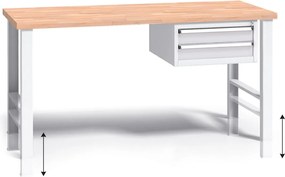 Stół warsztatowy z regulacją wysokości G3, 1500 x 685 x 840-1050 mm, 1x 2 szufladowy kontener, szary