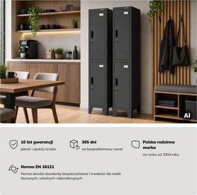 Szafka ubraniowa metalowa pracownicza głęboka 2-drzwiowa antracytowa, 292x1720x600 mm: BARTEK 1 Plus D600