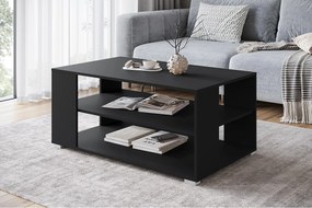 Nowoczesny, prosty stolik kawowy – prostokątny z 2 półkami, 100 cm, czarny mat