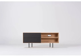 Czarno-naturalna szafka pod TV z litego drewna dębowego 150x64 cm Fina – Gazzda