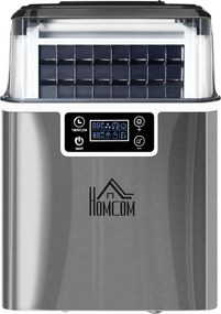 HOMCOM maszyna do lodu 20 kg/24h mała kryształarka lodu 2,3 l zbiornik wody 3,2 l stal nierdzewna srebrna 25,2x36x37,1 cm średniej wielkości  | Aosom PL