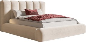 Łóżko tapicerowane 160x200 Lumaro z pojemnikiem - gruba pianka, pojemnik, stelaż drewniany - beżowy (Amor Velvet 4304)