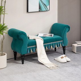 HOMCOM Tapicerowana ławka, Ławka w stylu vintage, do 150 kg, 117x40x58 cm, Zielony