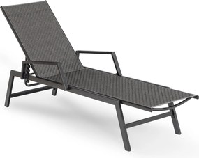 Leżak ogrodowy technorattan Malediva, regulowany, kolor czarny/szary