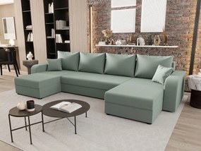 BEDANTE narożnik w kształcie U HEWLET U BIS Cosmic 16 jasnozielony z funkcją spania sofa w kształcie litery U z pojemnikiem na pościel