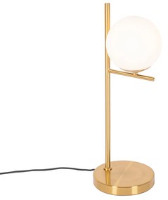 Lampa stołowa art deco złota i opalowe szkło - FloreDesignerski Oswietlenie wewnetrzne