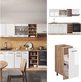 Zabudowa kuchenna biały wysoki połysk/złoty dąb power 240x46x81.6 r-line