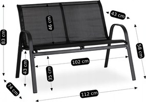Zestaw Mebli Ogrodowych MINNESOTA Czarny Ławka Krzesła Stolik Tarasowy Siatka Nowoczesny