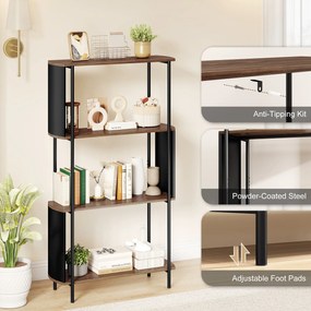 HOMCOM 4-poziomowy regał, stojący regał z zakrzywionym designem, industrialny regał książkowy, brązowy wygląd drewna | Aosom PL